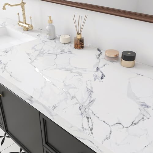 LACHEERY Silver Grey White Marble Contact Paper Matte Countertop Vinyl Wrap Waterproof White Marble Countertop Covers Peel and Stick Wallpaper for Kitchen Countertops Cabinets Wall Paper Roll 15.8x79