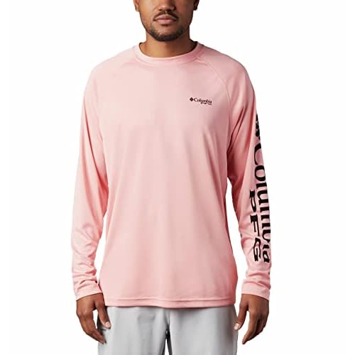 Columbia Men's Standard Terminal Tackle Heather Long Sleeve Shirt, Sorbet Black Logo, Large