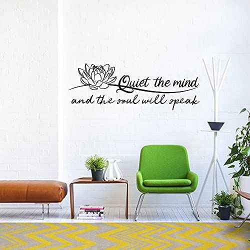 Quiet The Mind and The Soul Will Speak Lotus - Pure Black Vinyl Wall Decal Without Transparent Edge Art Letters Meditation Quotes Decoration Yoga Pilates Sayings
