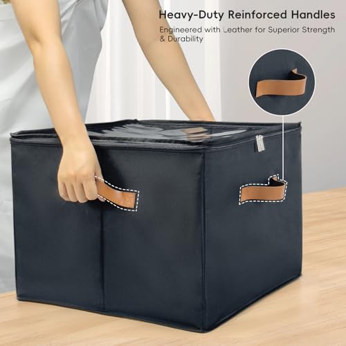 Shoe Organizer for Closet, 2 Pack Shoe Storage Bins with Clear Cover, Foldable and Adjustable Dividers, Fits 16-32 Pairs, Black - color: Black-2 Pack