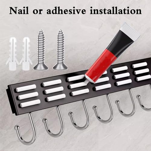 Cociat 2pcs Utensil Racks with 6 Hooks 11 Inch Mug Holder Under Cabinet Kitchen Utensil Holders Multifunctional (11 inch) - color: BLACK, size: 11inch & 6 hooks