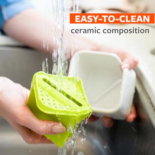 Full Circle Stash, Ceramic Kitchen Sink Caddy, Stylish Modular Sponge Holder & Dish Brush Organizer, Gray and White, 11" - color: Gray and White