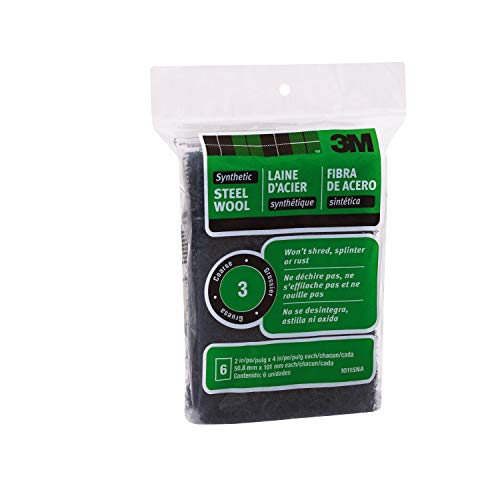 3M Synthetic Steel Wool Pads, #3 Coarse, 6-Pads, Use Wet Or Dry, Compatible With Water-Based Strippers & Finishes, Will Not Shred, Splinter Or Rust Like Steel Wool Does, Rinse and Reuse (10115NA)