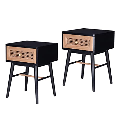 COZAYH Set of 2 Fully-Assembled Modern Farmhouse Clean-Lined Nightstand, End Table with 1 Drawer, Black - color: Black, style: 1 Drawer/2 pack