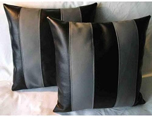 D DOLLY LAMB Lambskin Leather Pillow Cover - Sofa Cushion Case - Decorative Throw Covers for Living Room & Bedroom, 22x22 Inches - Black Grey Pack of 2