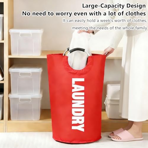 A large 90 liter laundry basket that can be folded for easy carrying. Suitable for bathrooms, laundry rooms, and travel (Red) - color: Red