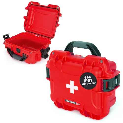NANUK 905 Waterproof First Aid Case Empty ? Durable, Medical First Aid Organizer Case, IP67-Rated, Dustproof, Impact-Resistant, and Floats (9.4" x 7.4" x 5.5") ? Red