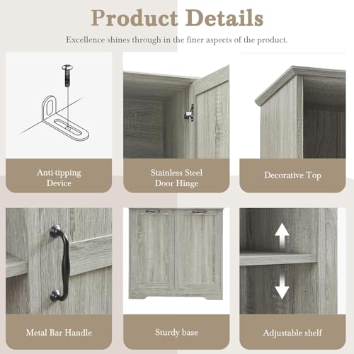 Virubi Tall Laundry Cabinet with 2 Tilt Out Hamper, Wood Bathroom Storage Cabinet with Doors and Adjustable Shelves Freestanding,Oak (Oak)
