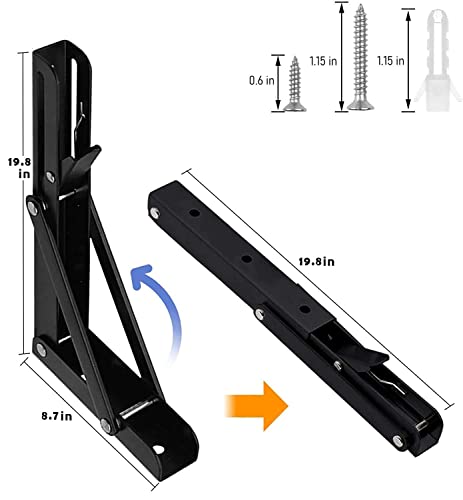 Folding Shelf Brackets - 20 Inch 2 Pcs Heavy Duty Metal Collapsible Shelf Bracket, DIY Wall Mounted Shelf Bracket, Space Saving for Bench Table - size: 20 Inch- 2 Packs