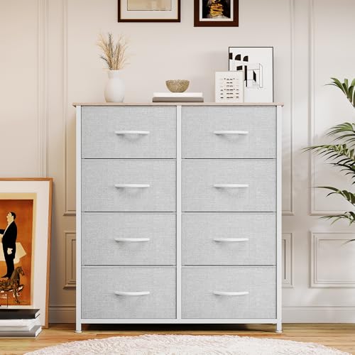 YITAHOME Dresser for Bedroom, Fabric Dresser with 8 Drawers, Storage Tower Unit, Chest of Drawers for Living Room, Hallway, Closets - color: Light Grey-white Handle(new 2025), style: 8-Drawer