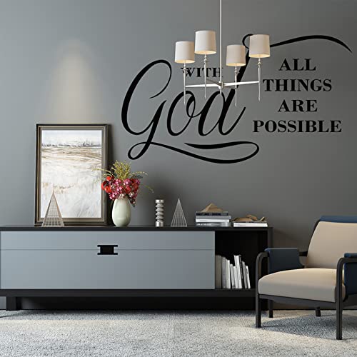 with God All Things are Possible Religious Vinyl Wall Decals, Vinyl Wall Stickers Wall Decal Motivation Lettering Saying Art, Inspirational Quote Art Stickers, Christian Faith Word