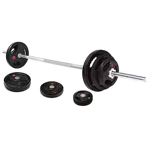 Fitvids Cast Iron Standard Weight Plates Including 5FT Standard Barbell with Star Locks, 45-Pound Set (35 Pounds Plates + 10 Pounds Barbell), Multiple Packages