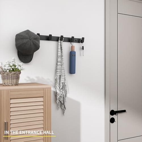 Coat Hook Wall Rack Hanger - Black Coat Rack with 6 Hooks Wall Hooks for Hanging Hat Key Bag Towel Wall Mount Coat Holder - color: Black, size: Rectangle 6 Hooks 1 Pack