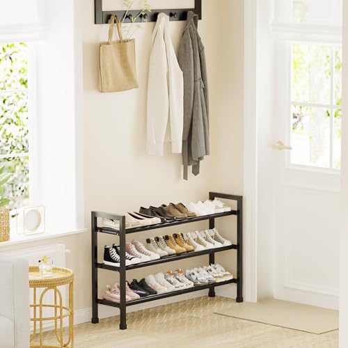 Mavivegue 19“- 43” Adjustable Shoe Rack, 3 Adjustable Length, 3 Tier Expandable Shoe Rack for Closet, Entryway, Shoe Shelf, Black - color: Black, size: 3 Tier