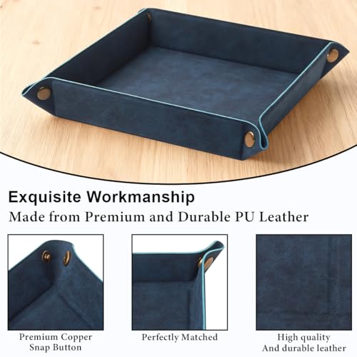 Valet Tray Desktop Storage Organizer – Premium PU Leather Catchall Bedside Vanity Tray Nightstand Caddy Holder for Remote Controller, Keys, Phone, Wallet, Coin, Jewelry,Blue - color: Blue