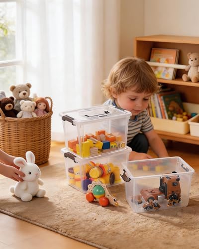Citylife 8 Packs 6 QT Plastic Storage Bins with Latching Lids Clear Storage Box with handle Stackable Storage Containers for Organizing Snacks, Crafts, Toys, Tools - size: 8 Packs (10.31"L x 7.28" W x 6.1"H)