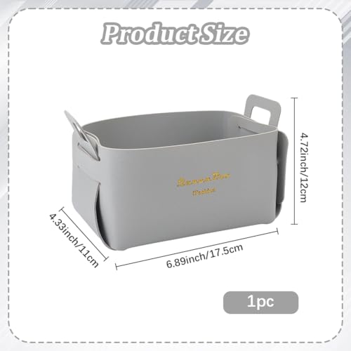 Foldable Storage Basket Bin PU Leather Desktop Organizer Box Gray Small Catchall Basket Rectangle Tray Double Handles for Entryway Bedside Dresser End Table Cosmetic Jewelry Key Wallet - color: Gray