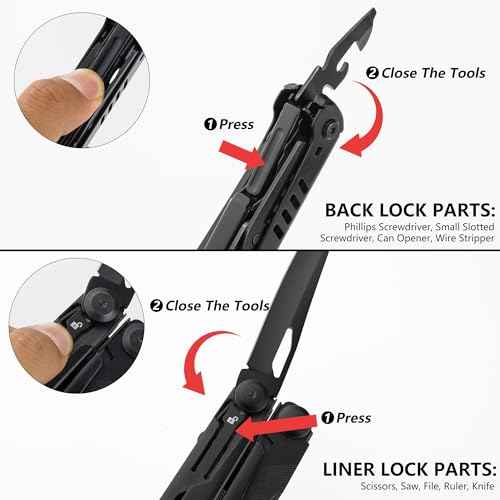 FLISSA 15-in-1 Multi-tool Pliers with Sheath, Portable Pocket Knife with Safety Locking System, Belt Clip and Sheath for Outdoors, Survival, Camping, Fishing, Hunting