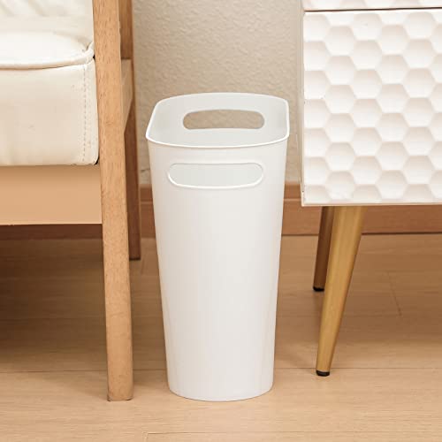 rejomiik Small Trash Can, 3.5 Gallon Slim Garbage Can Plastic Waste Basket with Handles Container Bin for Narrow Spaces Bathroom, Bedroom, Kitchen, Office at Home, 2 Pack White - color: White, size: 2 pack