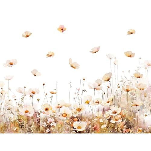 3D Removable Flowers Wall Decals Peel and Stick Floral Plants Wall Stickers Vinyl Wildflower Grass Wall Stickers Mural Art Decor for Nursery Bedroom Living Room Home Kitchen