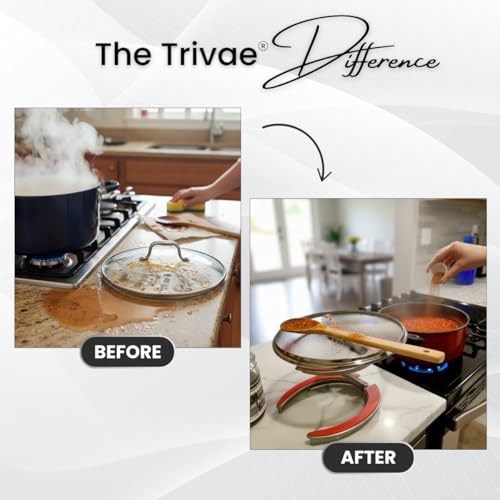 Trivae Pot Lid Holder – 4-in-1 Pot Lid Holder While Cooking, Pan Lid Holder, Trivet & Cake Stand – Versatile Kitchen Tool for Hot Pots, Serving & Display – Space-Saving, Heat-Resistant Stand - color: Flame Red