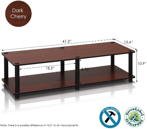Furinno Just No Tools Dark Cherry Wide Television Stand with Black Tube, Dark Cherry/Black, Wide 41.3"(W)x10.9"(H)x15.6"(D)