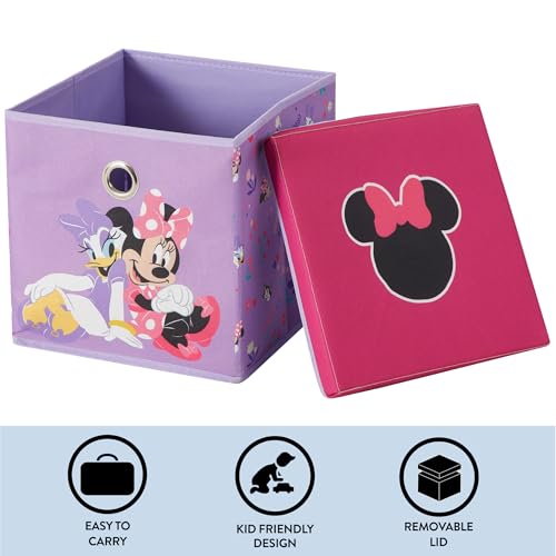 Idea Nuova Disney Minnie Mouse Collapsible Fabric Storage Cube,10” Organizer Bin with Lid for Bedroom, Playroom, and Closet - color: Minnie Mouse