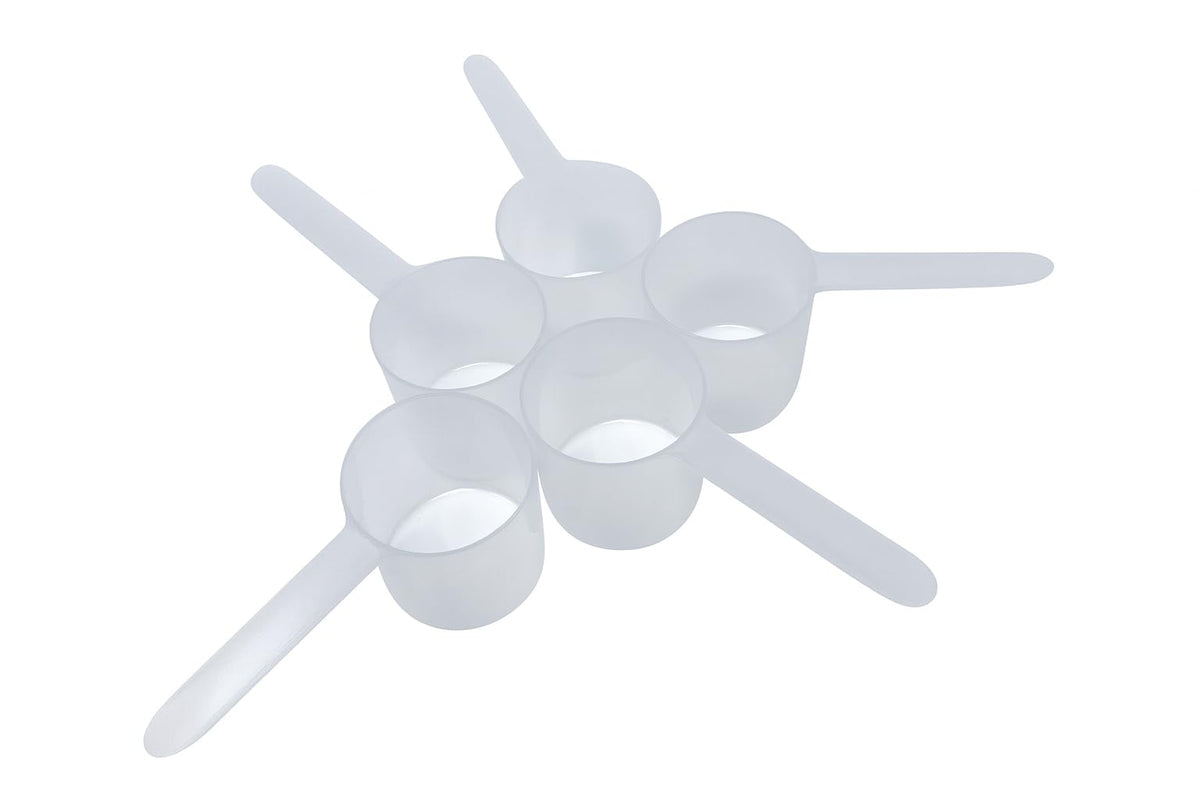 Supplement and Supply 94 mL (94 CC | 3.18 Oz.) Long Handle Plastic Measuring Scoop for Coffee, Protein Powder, Pet Food, Spices, Grains, Dry Goods – Food-Grade BPA-Free (Pack of 5)