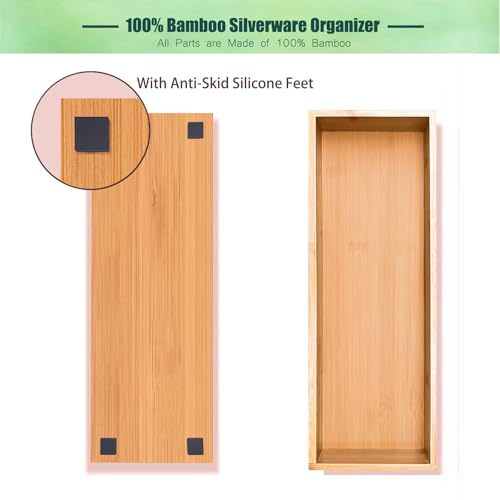 guiogc Bamboo Drawer Silverware Organizer, Flatware Organizers, Multi-purpose Bamboo Storage Box for Kitchen, Offices and Dressing table 11.5" x 3.15" x 1.8" (Set of 2) - size: 11.5" x 3.15" x 1.8"