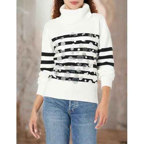 Karl Lagerfeld Paris Women's Stripes Pailletes Top