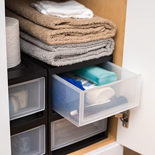IRIS USA 6 Qt. Plastic Drawer Storage Organizer Stacking Drawers, 2-Pack, Stackable Unit with Sliding Drawer for Bedroom Kitchen Under Sink Pantry Craft Room Bathroom Dorm Office, Black - size: 6 Qt - 2 Pack