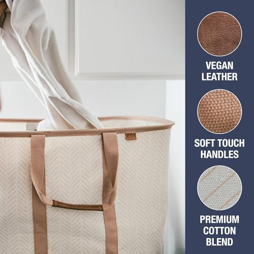 CleverMade Collapsible Laundry Caddy – Foldable Laundry Hamper & Tote, XXL 64L Pop-Up Laundry Basket with Handles, Space-Saving Laundry Organizer for Home & Travel, 2 Pack - LUXE Cream Herringbone - color: LUXE Cream Herringbone