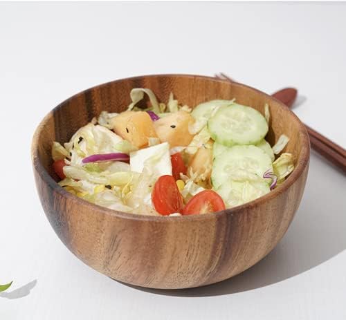 Hand-Crafted From Solid Acacia Wood Salad Bowls 7.1 or 7.9 Inches Set of 2 Individual Large Wood Bowl for Fruits Salads and Decoration Fruit Bowl for Snacks