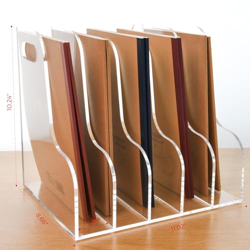 5 Vertical Compartments File Holder, Clear Acrylic Desk Organizer and Storage Bins Holding for Magazines, Binders, Notebooks, Envelopes, Multi-purpose Document Organizer for Home Office - size: A4, 5 Sections