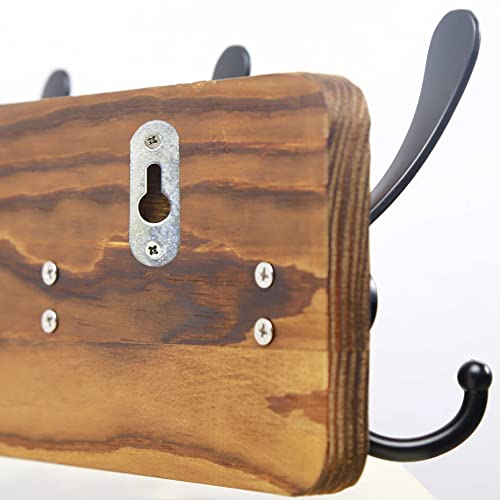 SKOLOO Rustic Wall Mounted Coat Rack: 16" Stud Spacing, Pine Real Wood Plank Wall Coat Rack with 5 Triple Hooks, Farmhouse Coat Hanger Wall Mount for Hanging Backpack Jacket Coat Hat - color: Brown Plate & Black Hook, size: 1 Item-5 Hooks