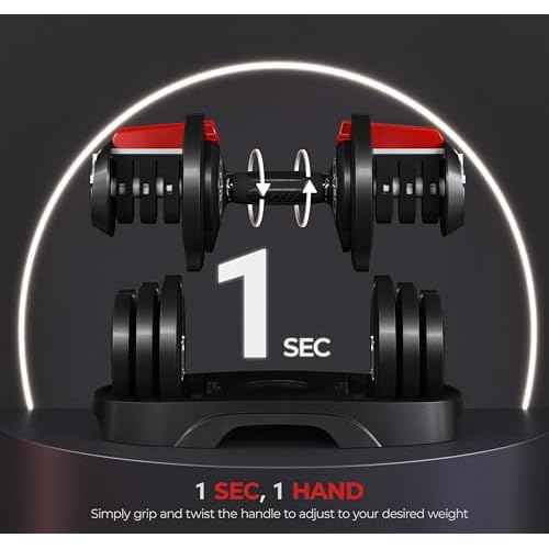 Yaheetech Adjustable Dumbbell Set 28/40/52.5/90LBS Adjustable Dumbbells Fast Adjust Dumbbell Weight Set with Anti-Slip Handle and Tray for Men/Women Home Gym Strength Training Equipment Single/Pair