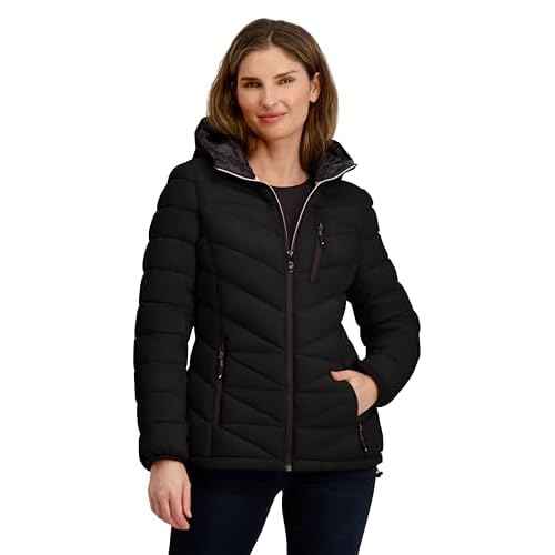 Nautica womens Packable Stretch Puffer Jacket ? Midweight Water-resistant Coat Adjustable Hem