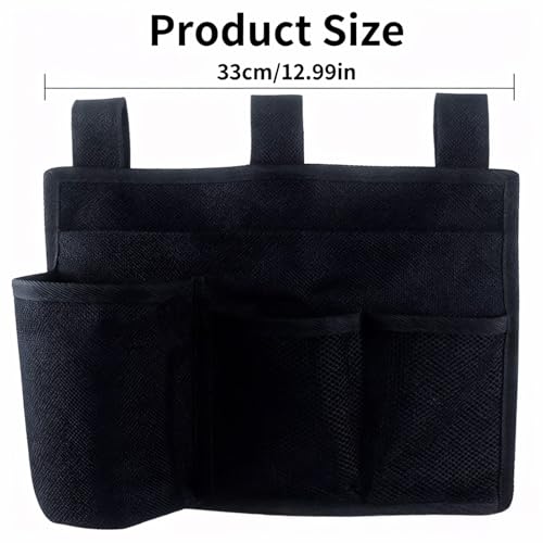 Hanging Bedside Caddy, Bedside Organizer Bunk Bed Storage Bag Hanging Pocket for Camp Dorms & Hospital Bed Rails More (Black 4 Pockets)