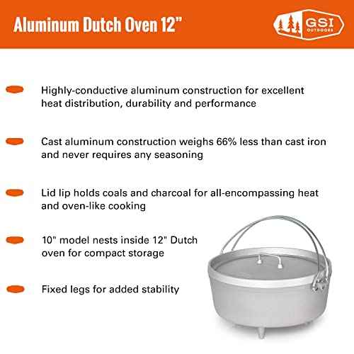 GSI Outdoors Aluminum 12' Dutch Oven | Dutch Oven with Fixed Legs for Camping, Cabin and Home Kitchen