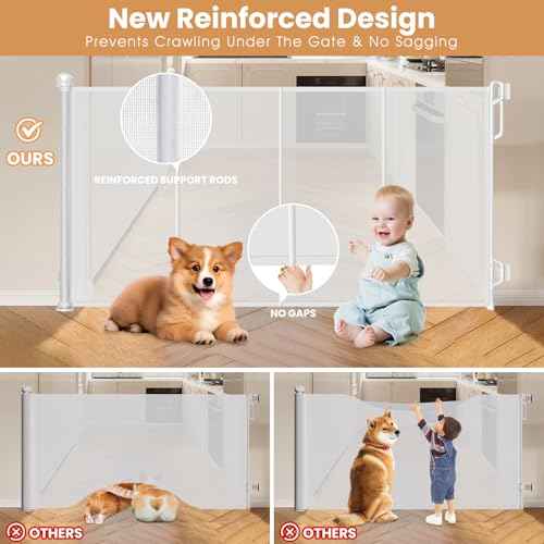 Reinforced Retractable Baby Gate or Mesh Dog Gate,Easy to Use for Stairs, Doorways, Hallways, Indoor, Outdoor, Wide Pet Gate 33.5" Tall, Extends to 45" Wide, White