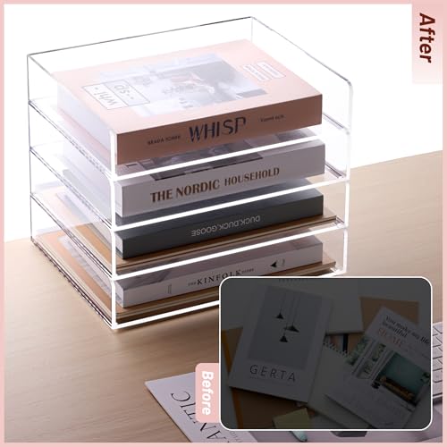 SANRUI Acrylic Stackable Letter Tray Clear Desk Paper Organizer 4-Tier Desk File Organizer Paper Sorter Holder Document Shelf Tray for Letter/A4,4-Pack - style: A4 Horizontal File Trays 4 Tier