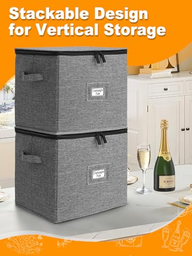 punemi Champagne Flute Storage Container, 2 Pack Wine Glass Storage Box w/Hard-Shell Top, Bottom & Sides, Dividers, Stackable Glassware Storage Container for Champagne, White Wine & Stemware - style: champagne-storage-2pcs