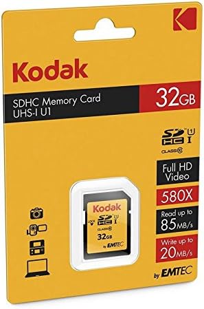 Kodak SDHC Card 32GB UHS-I U1 V10 Premium, up to 85MB/s Read Speed, for Full HD Video and High-Resolution Pictures, Compatible with SDHC Standard - EKMSD32GHC10K