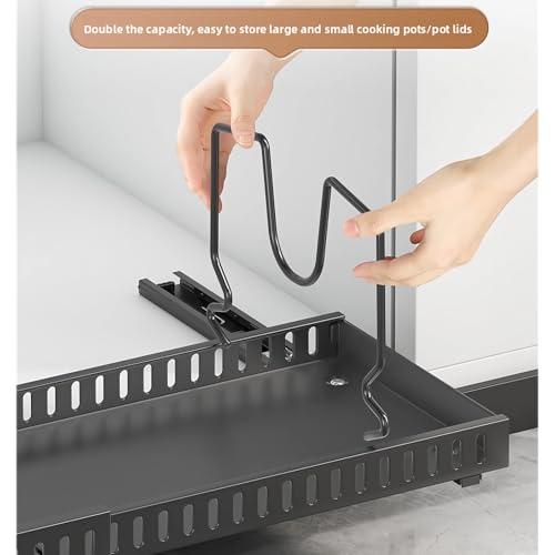 pots and pans organizer under cabinet,pot lid organizers inside cabinet holders for kitchen,Horizontal and vertical pulling modes,Can be extended and adjusted (White horizontal pull-out) - size: White horizontal pull-out