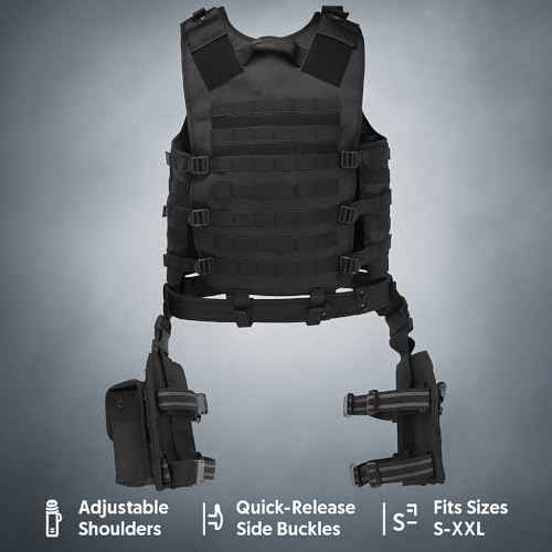 Barska Loaded Gear VX100 Tactical Airsoft Paintball Hunting Adjustable Vest Leg Platforms with Accessory Pouches & Attachment