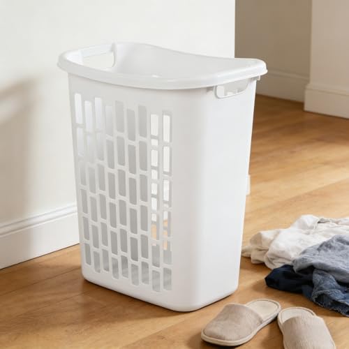 Rectangular Open Plastic Hamper, Large White Plastic Laundry Hamper,for Narrow Spaces, Bedroom, Bathroom, Closet or Dorm Us