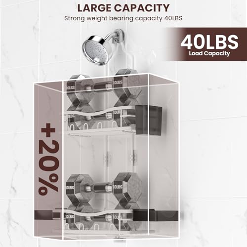 REINHARDT Shower Caddy Hanging, Rustproof Shower Caddy Anti-Swing Shower Organizer No Drilling Showers Racks with Soap Holder Multi Hooks Bathroom Storage for Shampoo Sponge, White - color: White