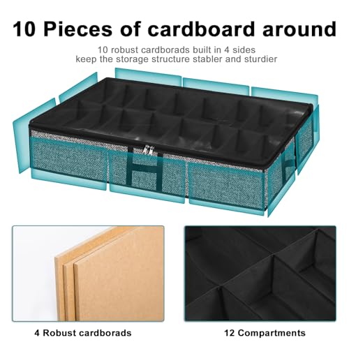 Under Bed Shoe Storage Organizer for Closet 2 Pack Fits 32 Pairs Underbed Shoes Container Boxes with Sturdy H-Handles, Foldable Shoe Rack Holder,Black - color: Black-32pairs, style: H-Handle