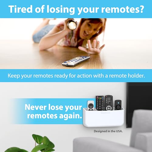 TotalMount Hole-Free Remote Holder – Eliminates Need to Drill Holes in Your Wall (Premium White Holder for 3 or 4 Remotes) - color: White