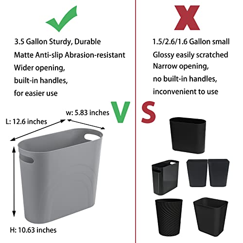 rejomiik Small Trash Can, 3.5 Gallon Slim Garbage Can Plastic Waste Basket with Handles Container Bin for Narrow Spaces Bathroom, Bedroom, Kitchen, Office at Home, Grey - color: Grey, size: 1 pack